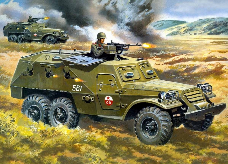 Russian Scout Vehicles Drawn by Artist
